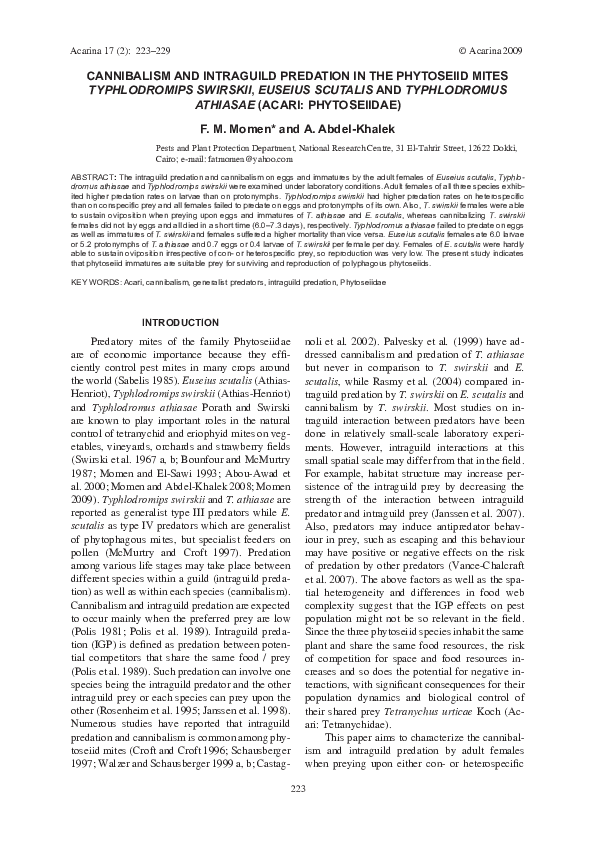 (PDF) Cannibalism and intraguild predation in the phytoseiid mites ...