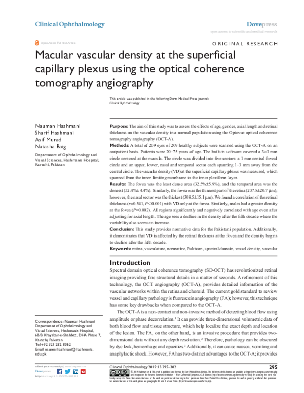 (PDF) Macular vascular density at the superficial capillary plexus ...