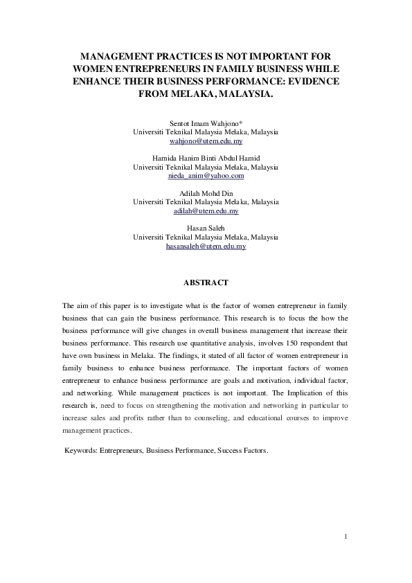 (PDF) Management Practices Is Not Important For Women Entrepreneurs In ...