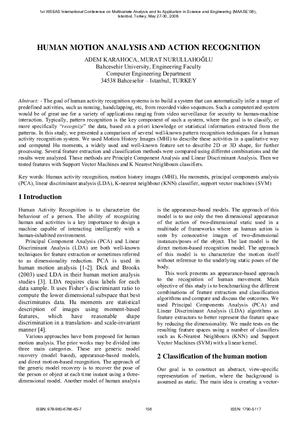 (PDF) Human motion analysis and action recognition