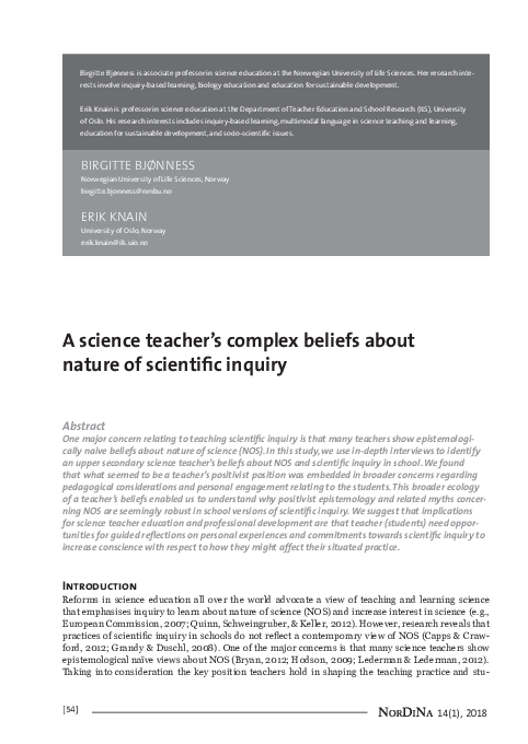(PDF) A science teacher’s complex beliefs about nature of scientific ...