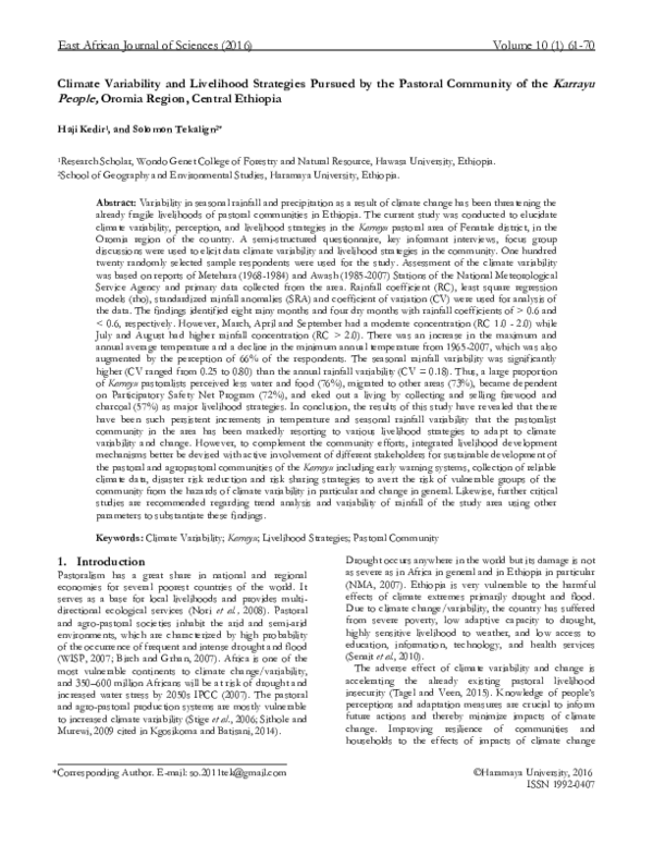 (PDF) Climate Variability and Livelihood Strategies Pursued by the ...