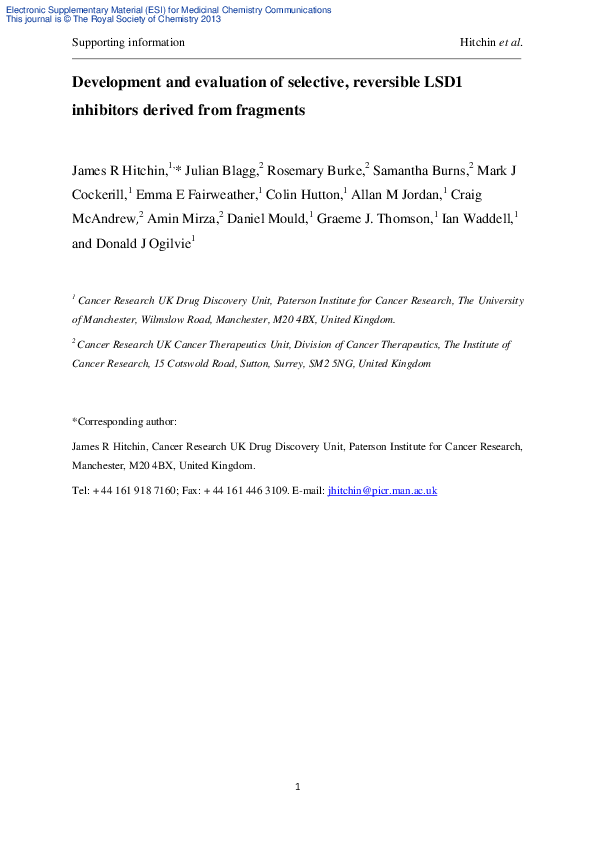 (PDF) Development and evaluation of selective, reversible, LSD1 ...
