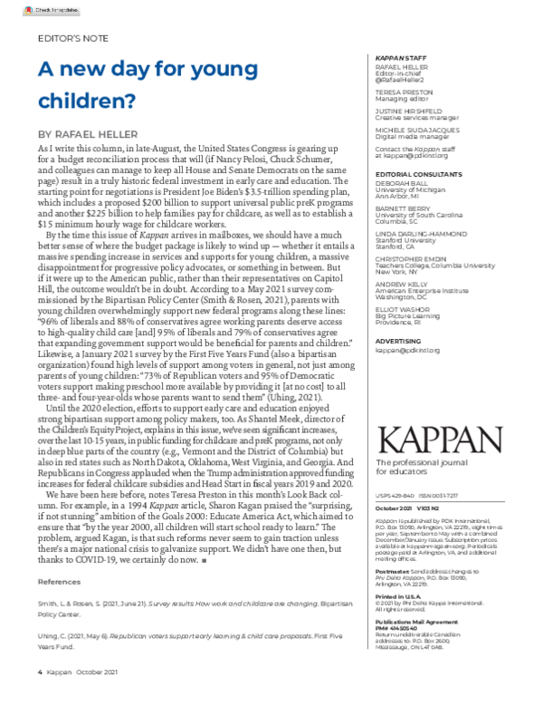 The Editor’s Note: A new day for young children?