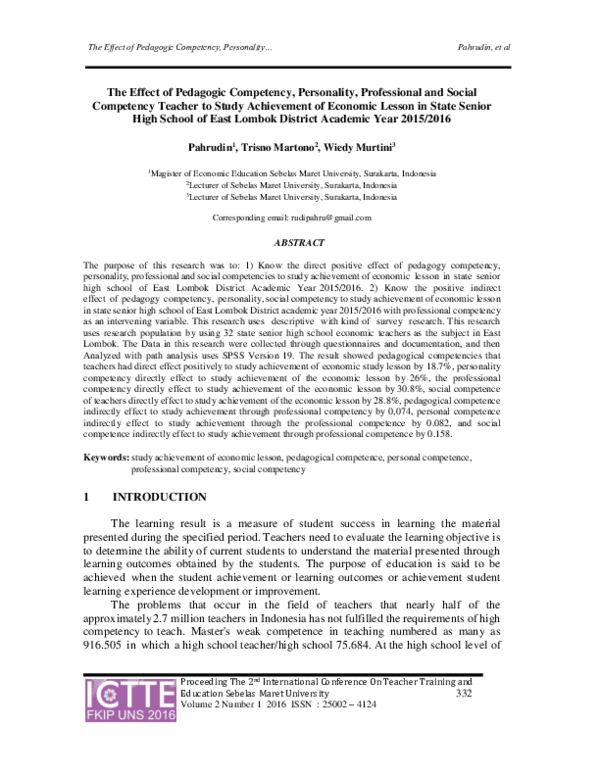 (PDF) The Effect of Pedagogic Competency, Personality, Professional and ...