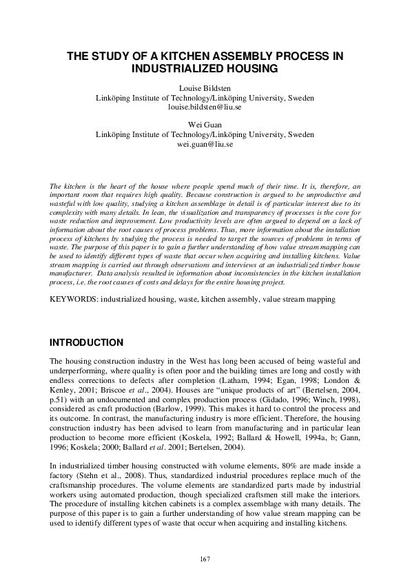 (PDF) The Study of a Kitchen Assembly Process in Industrial Housing