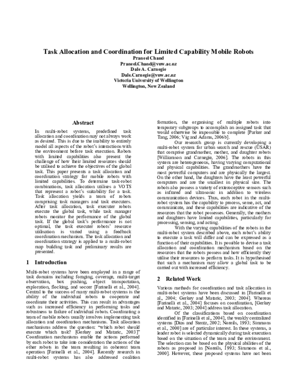 (PDF) Task allocation and coordination for limited capability mobile robots