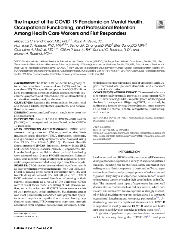 (PDF) The Impact of the COVID-19 Pandemic on Mental Health ...