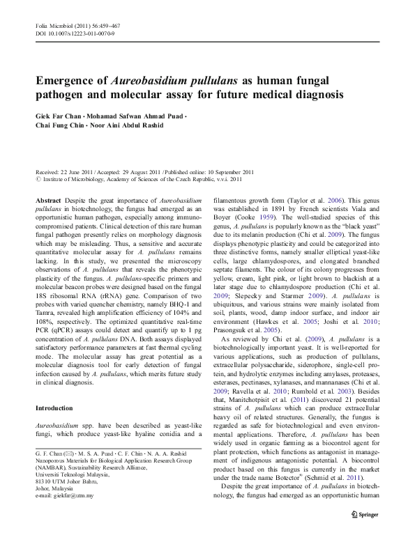 (PDF) Emergence of Aureobasidium pullulans as human fungal pathogen and ...