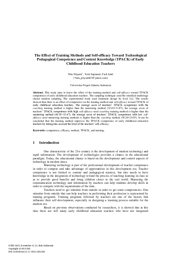 (PDF) The Effect of Training Methods and Self-efficacy Toward ...