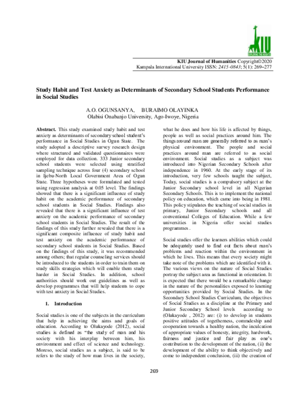 (PDF) Study Habit and Test Anxiety as Determinants of Secondary School ...