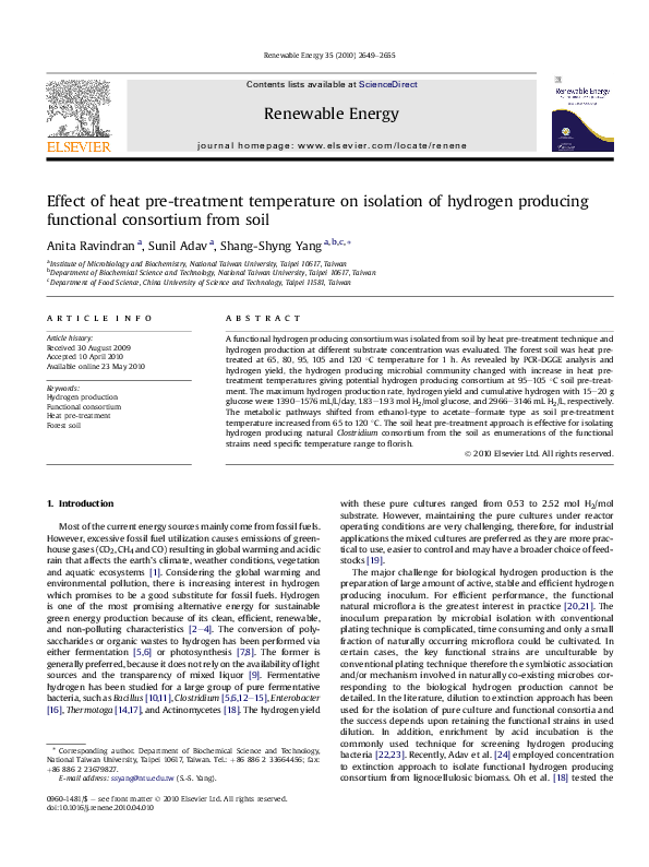 (PDF) Effect of heat pre-treatment temperature on isolation of hydrogen ...