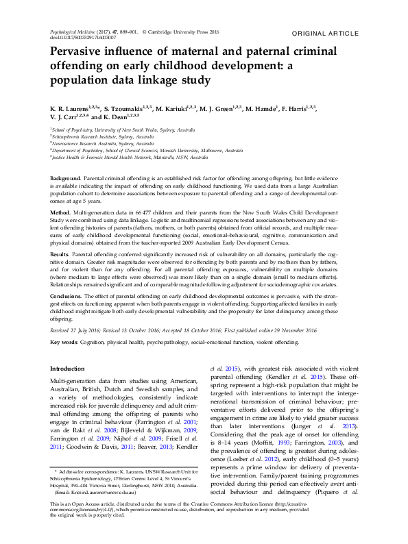 (PDF) Pervasive influence of maternal and paternal criminal offending ...