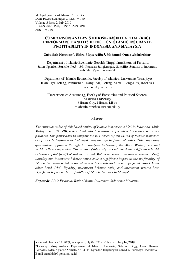 (PDF) Comparison Analysis of Risk-Based Capital (RBC) Performance and ...