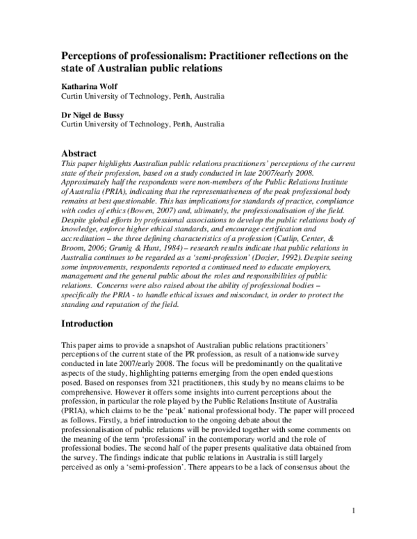 (PDF) Perceptions of professionalism: practitioner reflections on the ...