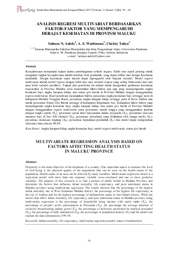 (PDF) Multivariate Regression Analysis Based on Factors Affecting ...