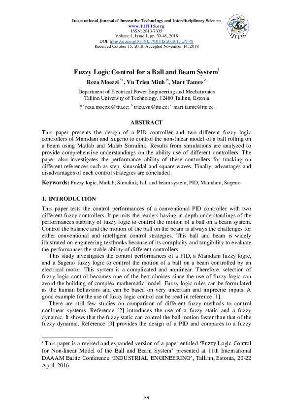 (PDF) Fuzzy Logic Control for a Ball and Beam System
