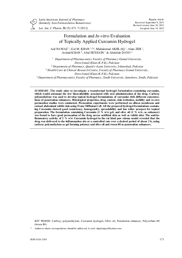 (PDF) Formulation and in-vitro evaluation of topically applied curcumin ...