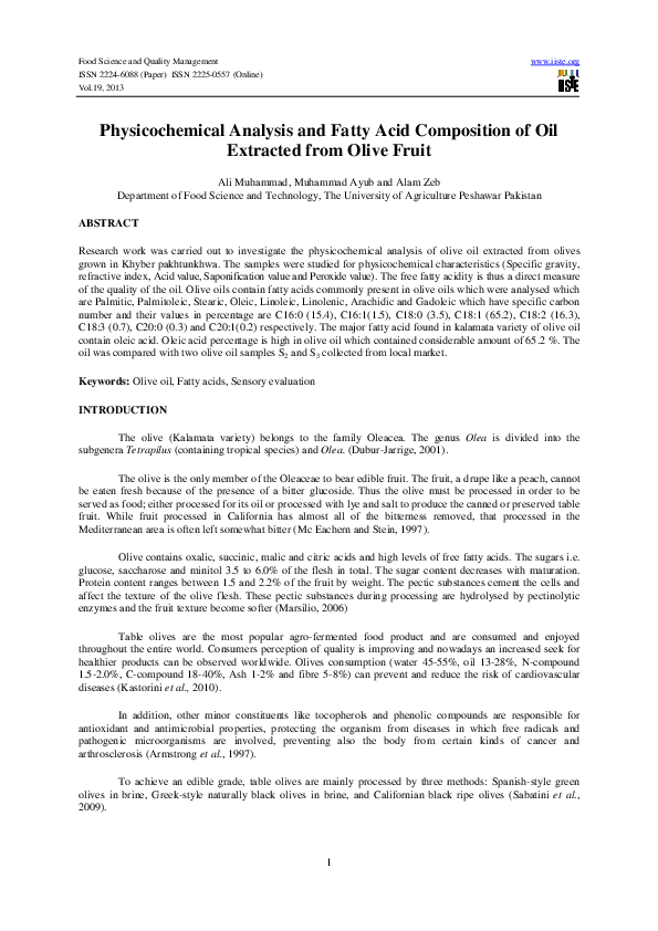 (PDF) Physicochemical Analysis and Fatty Acid Composition of Oil ...