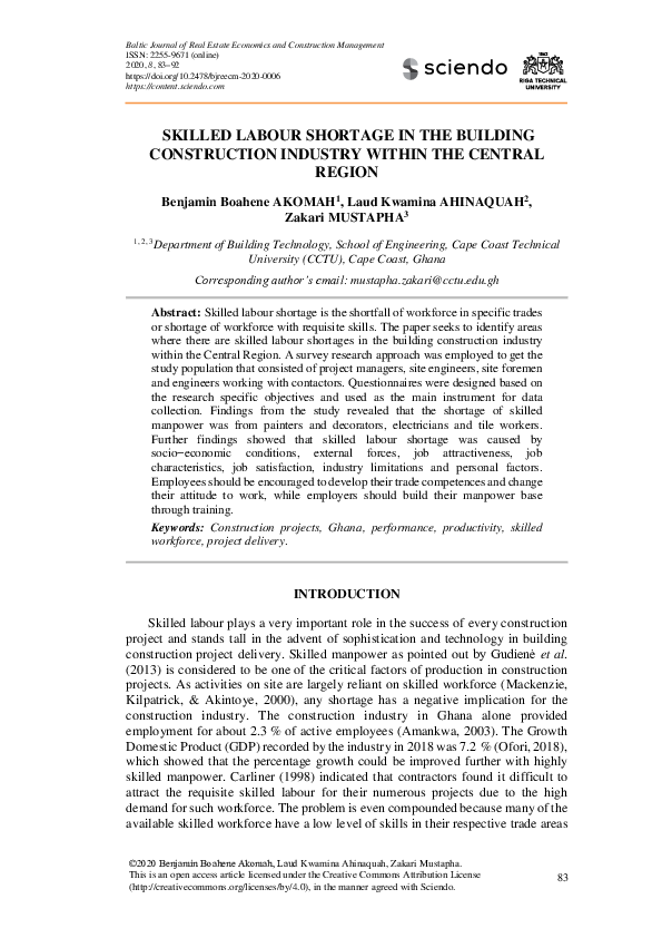 (PDF) Skilled Labour Shortage in the Building Construction Industry ...