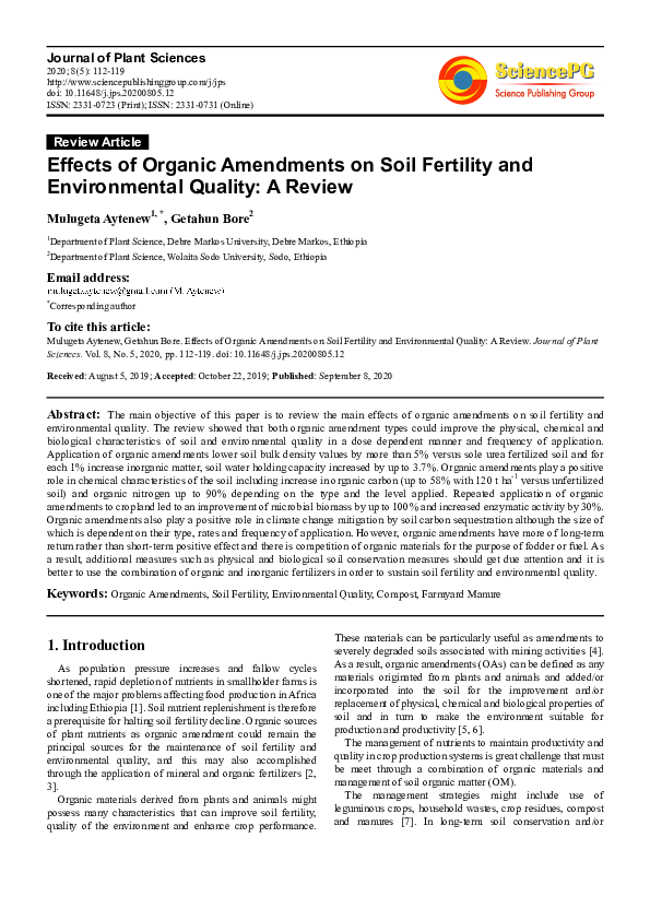 (PDF) Effects of Organic Amendments on Soil Fertility and Environmental ...