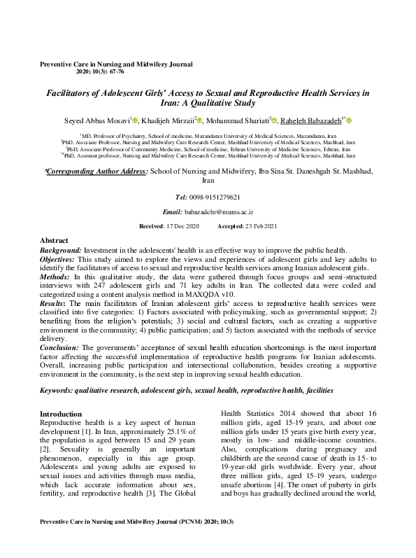 (PDF) Facilitators of Adolescent Girls’ Access to Sexual and ...