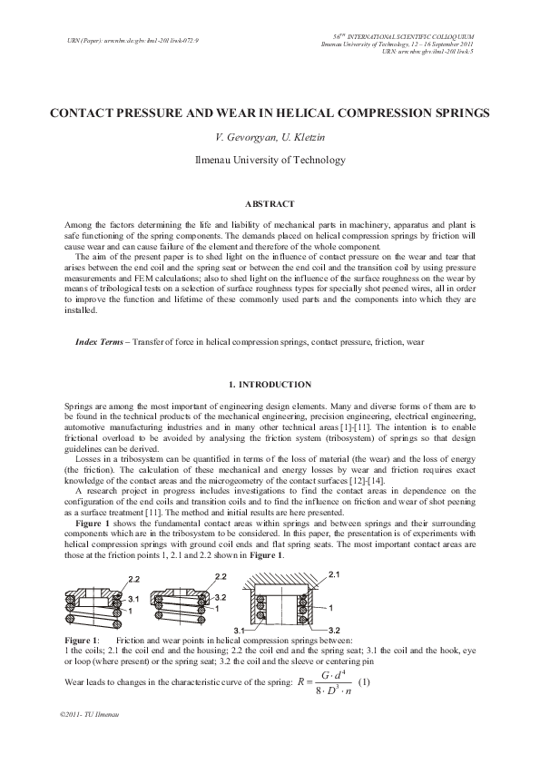 (PDF) Contact pressure and wear in helical compression springs