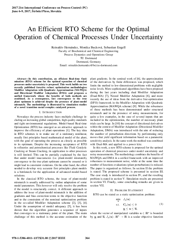 (PDF) An efficient RTO scheme for the optimal operation of chemical ...