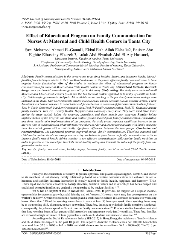 (PDF) Effect of Educational Program on Family Communication for Nurses ...