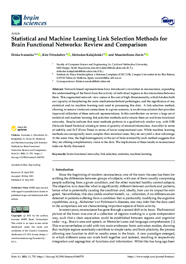 (PDF) Statistical and Machine Learning Link Selection Methods for Brain ...