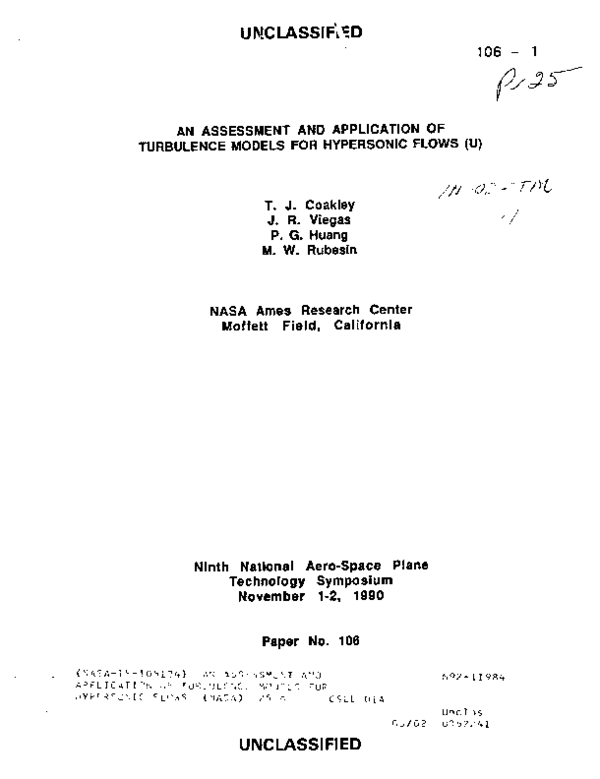 (PDF) An assessment and application of turbulence models for hypersonic ...