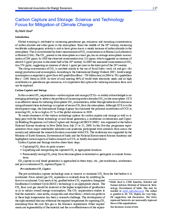 (PDF) Carbon Capture and Storage: Science and Technology Focus for ...