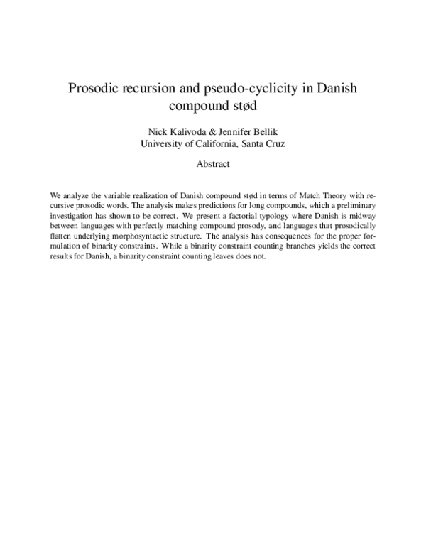 (PDF) Prosodic recursion and pseudo-cyclicity in Danish compound stød