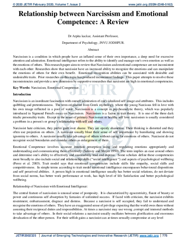(PDF) Relationship between Narcissism and Emotional Competence: A Review
