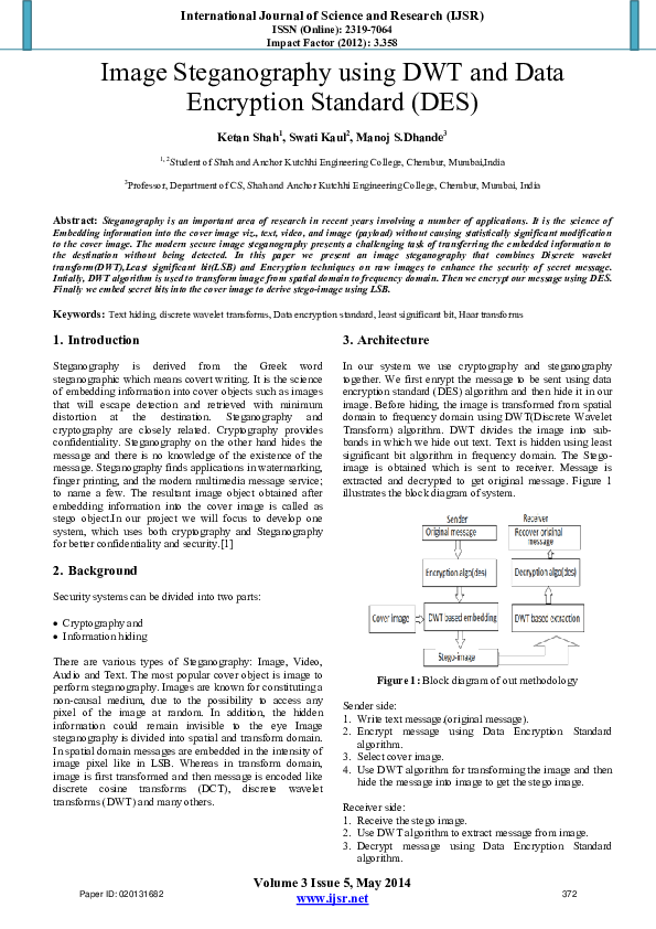(PDF) Image Steganography using DWT and Data Encryption Standard (DES)