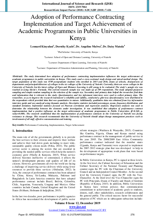 (PDF) Adoption of Performance Contracting Implementation and Target ...