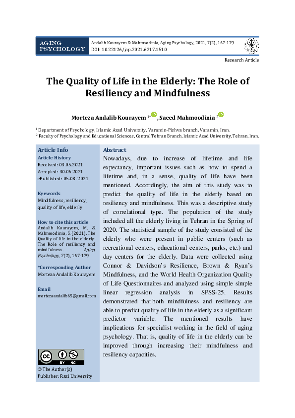 (PDF) The Quality of Life in the Elderly: The Role of Resiliency and ...