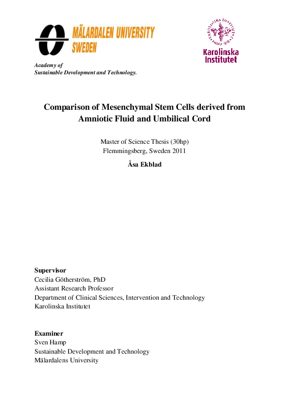 (PDF) Comparison of Mesenchymal Stem Cells derived from Amniotic Fluid ...