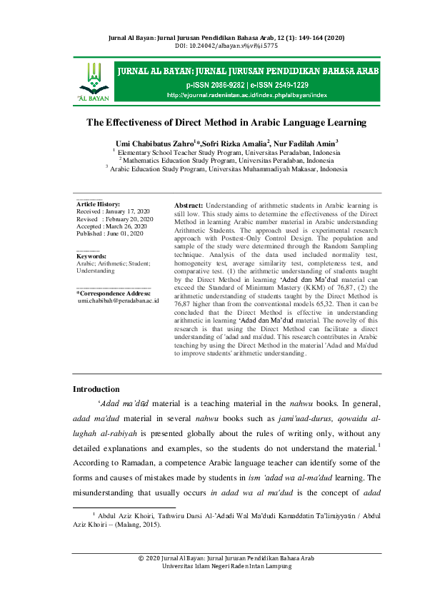 (PDF) The Effectiveness of Direct Method in Arabic Language Learning