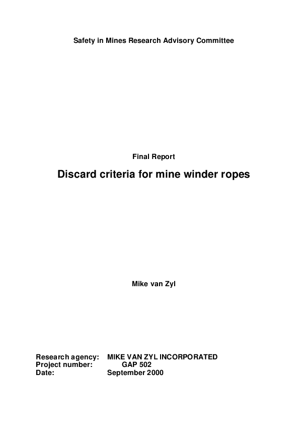 (PDF) Discard criteria for mine winder ropes Mike van Zyl Academia.edu