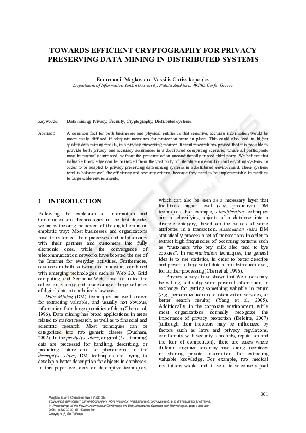 (PDF) Towards Efficient Cryptography for Privacy Preserving Data Mining ...