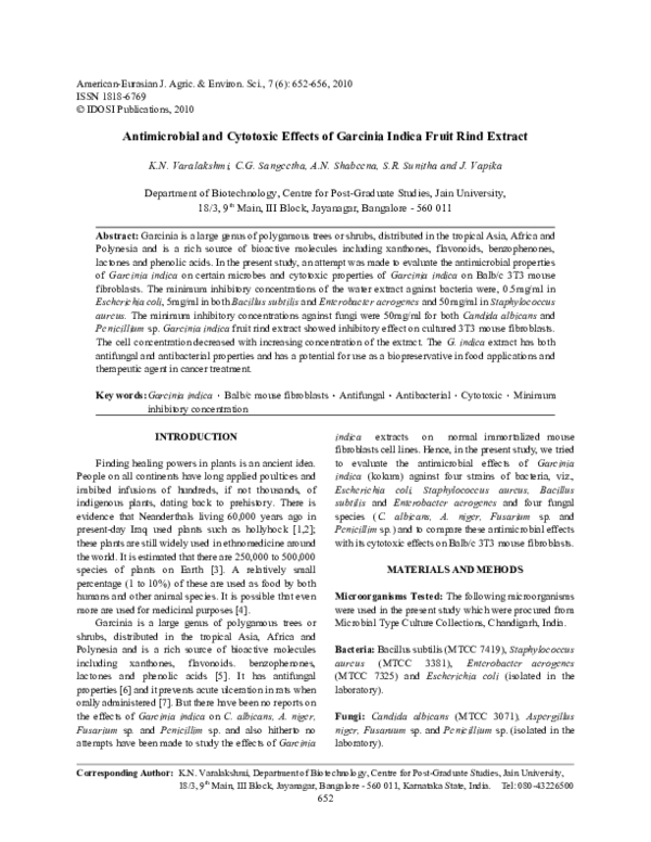 (PDF) Antimicrobial and Cytotoxic Effects of Garcinia Indica Fruit Rind ...