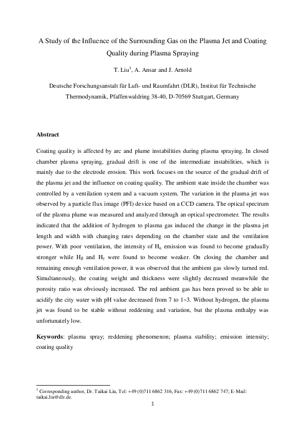 (PDF) A Study of the Influence of the Surrounding Gas on the Plasma Jet ...