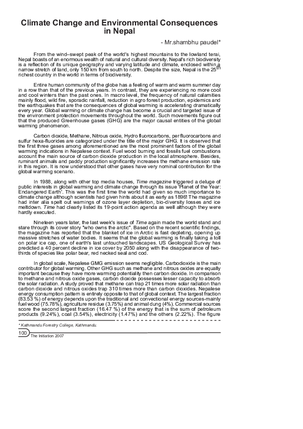(PDF) Climate Change and Environmental Consequences in Nepal