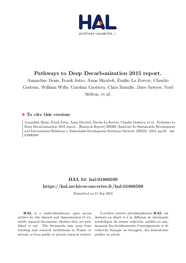 (PDF) Pathways to Deep Decarbonization 2015 report