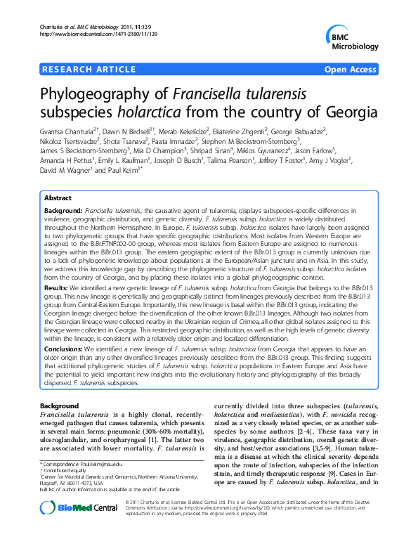 (PDF) Phylogeography of Francisella tularensis subspecies holarctica ...