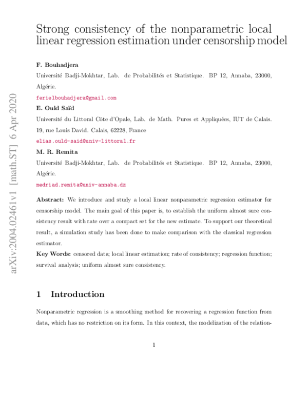 (PDF) Strong consistency of the nonparametric local linear regression ...