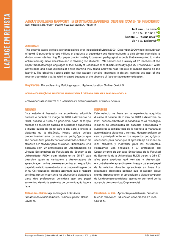 (PDF) About building rapport in distance learning during COVID-19 pandemic