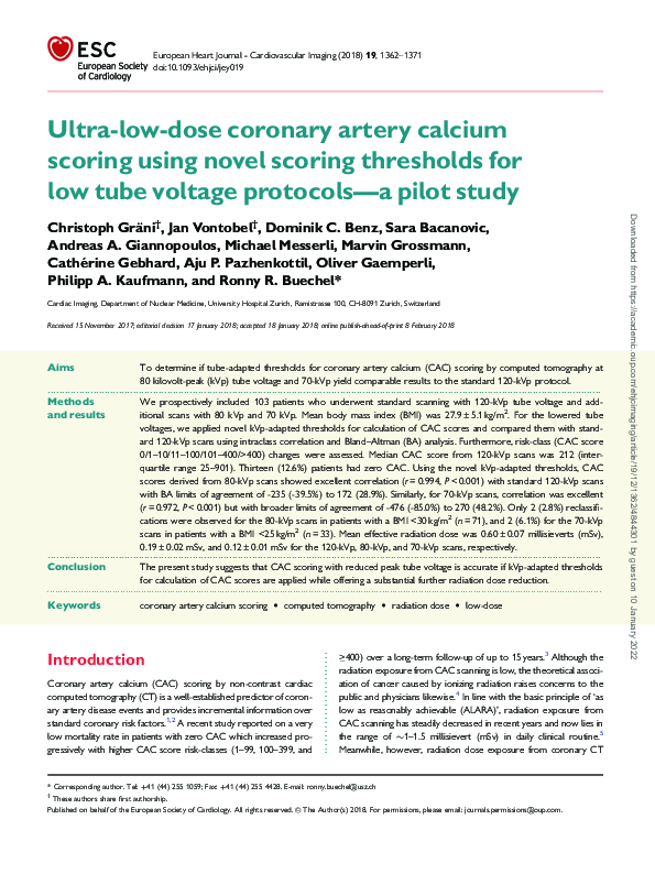 (PDF) Ultra-low-dose coronary artery calcium scoring using novel ...