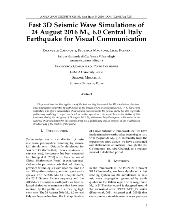 (PDF) Fast 3D seismic wave simulations of 24 August 2016 Mw 6.0 central ...